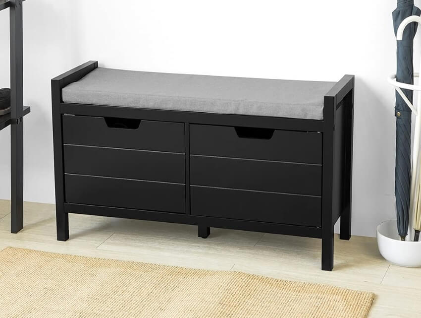 Black drawer bench