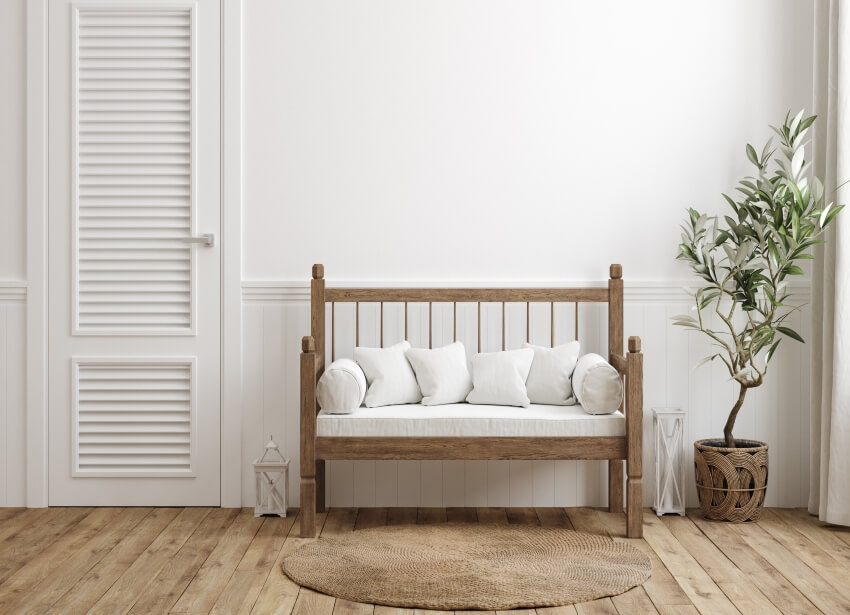Hallway with wood bench