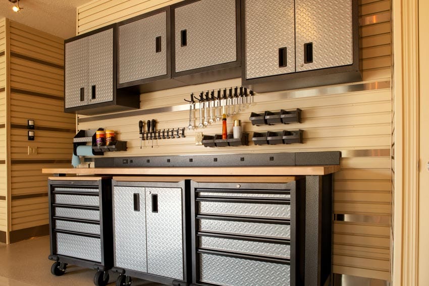 Garage with work table