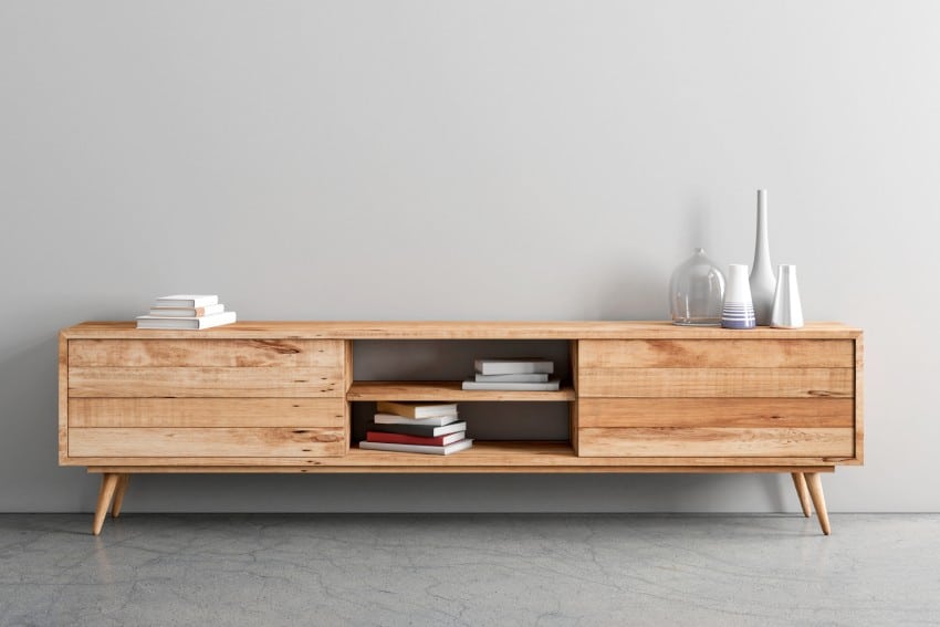 Alder tv console in empty room
